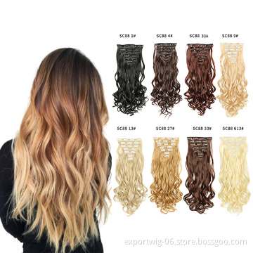 stight and curly long clip in hair extension crochet braiding Synthetic Hair Extensions 7 Pieces Clip In synthetic hair chignon